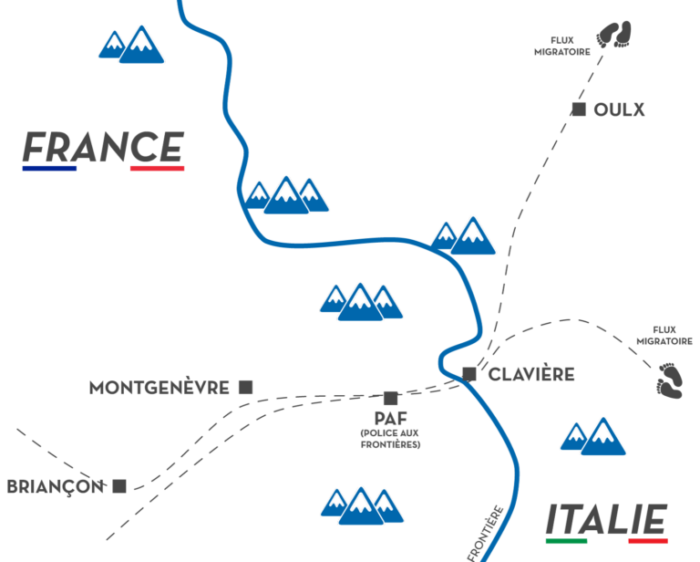 Carte des flux migratoires traversant la frontière franco-italienne dans les hautes-alpes